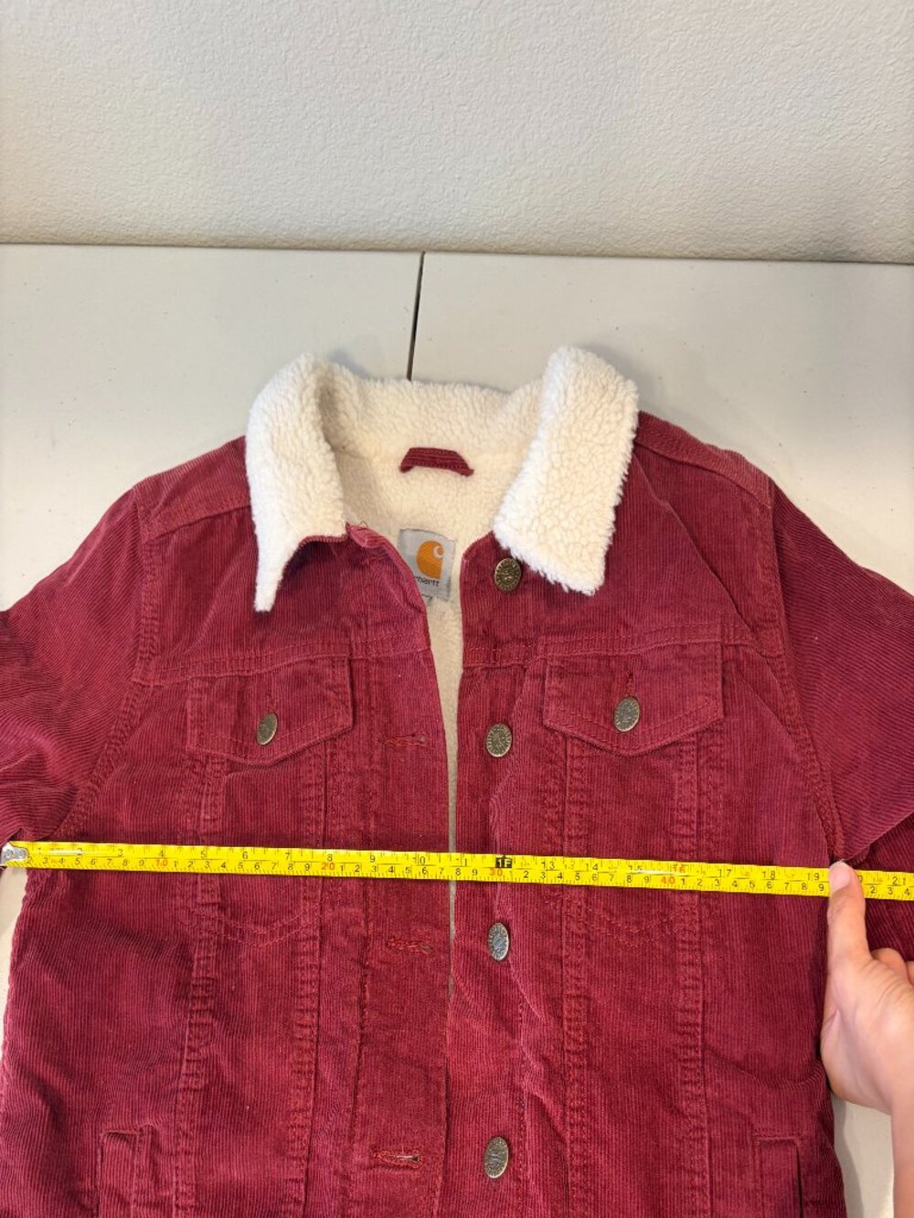 Carhartt Rare Burgundy Corduroy Sherpa Lined Jacket Small 4/6 Trucker Utility - Picture 13 of 15